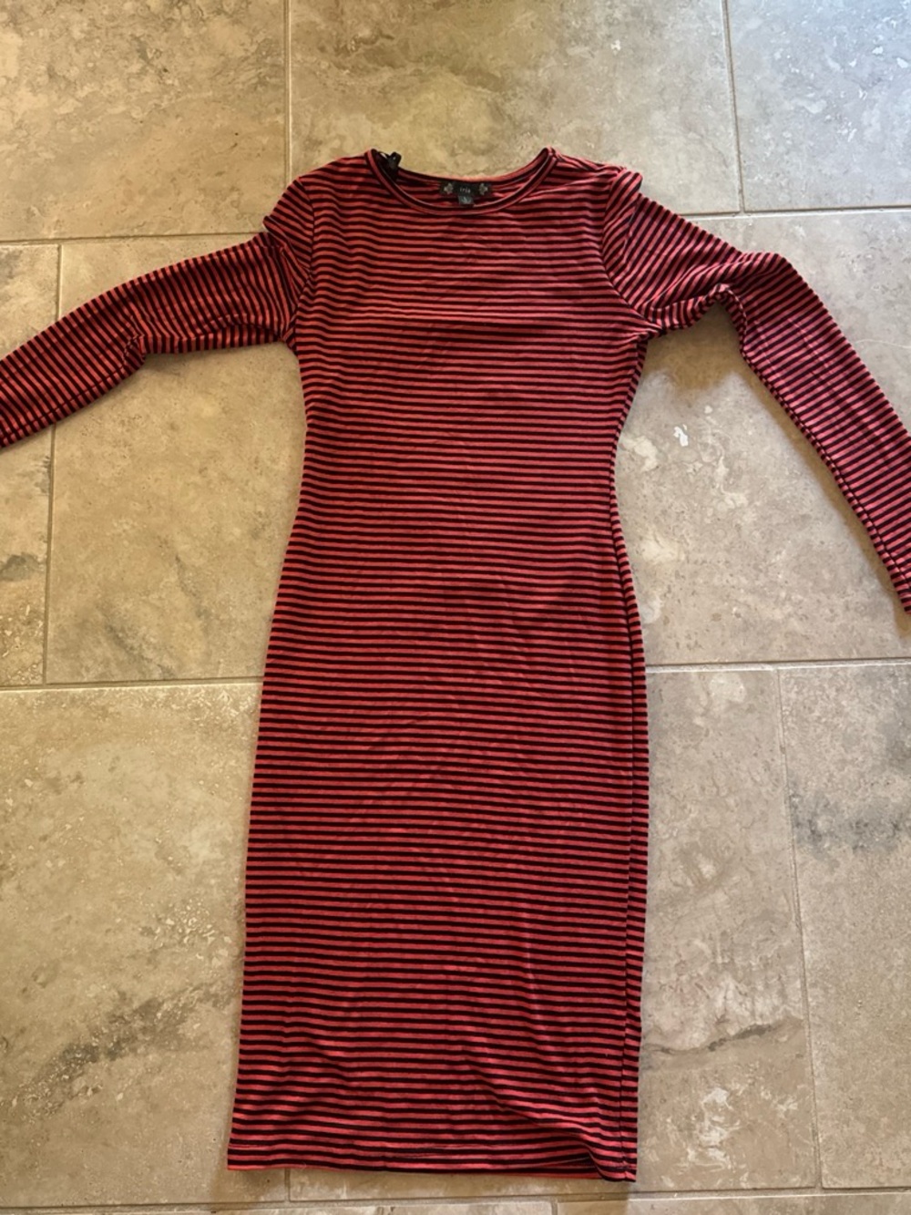 iris Red & Black Striped Long Sleeve Midi Dress